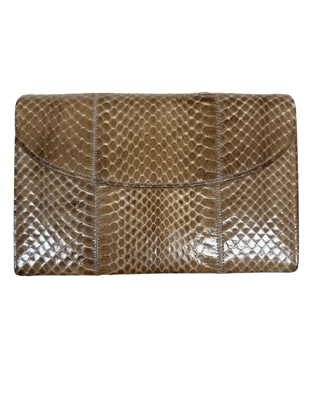 Vintage Palizzio Brown Python-Texture SnakeSkin Leather Clutch Bag 8x5x2”